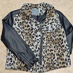 Leopard Print (Faux Fur) Lined Zip Up Jacket